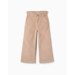 Pantalon en velours c�tel� avec taille paperbag � volants beige clair