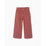Pantalon en velours c�tel� avec taille paperbag � volants rose