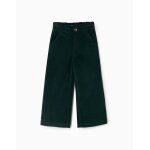 Pantalon en velours c�tel� avec taille paperbag � volants vert fonc�
