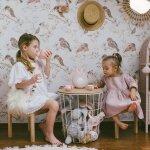 Papier peint enfants birds white