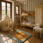 Papier peint enfants rayures aventure oc�an?for�t brown