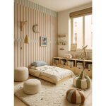 Papier peint enfants rayures petit explorateur verde, marrone