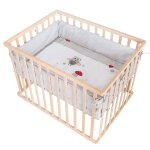 Parc b�b� en bois massif + tapis imprim� hibou adam & eule naturel - multicolore