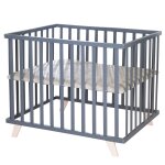 Parc bébé en bois avec tapis déperlant en cuir végan luxe anthracite - grège Parc bébé en bois avec tapis déperlant en cuir végan luxe anthracite - grège