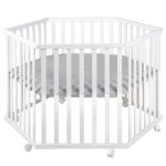 Parc bb hexagonal sur roulettes + tapis dperlant roba style blanc - gris argent