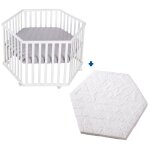 Parc bb hexagonal + tapis dperlant et matelas dhoussable roba style blanc - gris argent