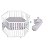 Parc bb hexagonal + tapis dperlant et traversin roba style blanc - gris argent