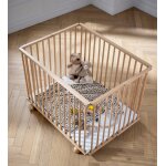 Parc b�b� pliant 75x100cm avec roulettes et fond r�glable - petit mobilier marron