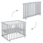 Parc bb pliant en bois sur roulettes  freins gris taupe