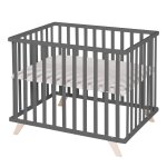 Parc bb scandinave en bois massif + tapis en coton bio lil planet anthracite - gris argent