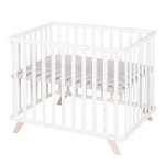 Parc bb scandinave en bois massif + tapis en coton bio lil planet blanc - gris argent