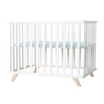 Parc b�b� scandinave en bois massif + tapis en coton bio lil planet blanc - vert givr�