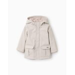 Parka en caoutchouc rembourr�e � capuche gris clair