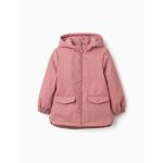 Parka en caoutchouc rembourr�e avec capuche et imprim� floral rose