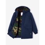 Parka  capuche double sherpa camouflage garon bleu nuit