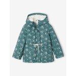 Parka  capuche motifs fleurs double sherpa fille vert meraude