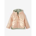 Parka  capuche rversible fille vert sauge / rose