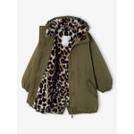 Parka fille � capuche doubl�e imitation fourrure vert fonc�