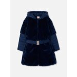 Parka fille en tissu technique avec ceinture bleu