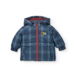 Parka pour garon  carreaux avec texte brod bleu
