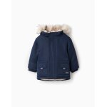 Parka matelasse avec capuche amovible en fourrure bleu fonc