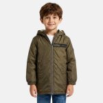 Parka matelass�e zipp�e � capuche vert kaki