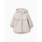 Parka rembourr�e � capuche et volants gris clair