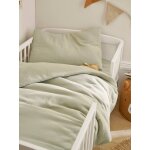 Parure bb housse de couette + taie d'oreiller unie en gaze de coton bio * vert sauge