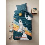 Parure enfant housse de couette + taie d'oreiller avec coton recycl space adventure multicolore