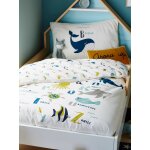 Parure housse de couette enfant et taie d'oreiller abecedaire marin ivoire