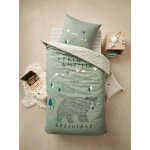 Parure housse de couette enfant et taie d'oreiller avec coton recycl nomad vert imprim