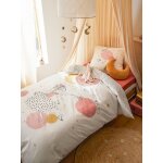 Parure housse de couette enfant et taie d'oreiller avec coton recyclé princesse poesie blanc imprimé Parure housse de couette enfant et taie d'oreiller avec coton recyclé princesse poesie blanc imprimé
