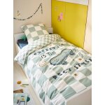 Parure housse de couette enfant et taie d'oreiller damier freestyle, avec coton recyclé carreaux vert ... Parure housse de couette enfant et taie d'oreiller damier freestyle, avec coton recyclé carreaux vert ...
