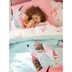 Parure housse de couette enfant et taie d'oreiller licornes magiques bleu clair
