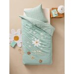 Parure housse de couette enfant et taie d'oreiller marguerite bleu imprim�