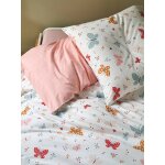 Parure housse de couette enfant et taie d'oreiller papillons rose