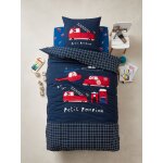 Parure housse de couette enfant et taie d'oreiller petit pompier bleu foncé Parure housse de couette enfant et taie d'oreiller petit pompier bleu foncé