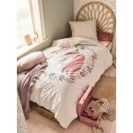 Parure housse de couette enfant et taie d'oreiller petite licorne, avec coton recycl� blanc imprim�