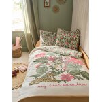 Parure housse de couette enfant et taie oreiller tropical, avec coton recycl� multicolore
