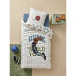 Parure housse de couette et taie d'oreiller basket avec coton recycl� �cru