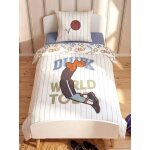 Parure housse de couette et taie d'oreiller basket avec coton recycl� �cru
