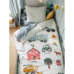Parure housse de couette et taie d'oreiller avec coton recycl moisson blanc imprim