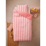 Parure housse de couette et taie d'oreiller avec coton recycl� transat ray� rose