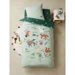 Parure housse de couette + taie d'oreiller enfant bio * collection classe verte vert