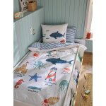 Parure housse de couette et taie d'oreiller enfant en bord de mer blanc imprim�