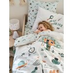 Parure housse de couette + taie d'oreiller enfant ma cabane bleu gris