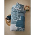 Parure housse de couette + taie d'oreiller enfant caravane marine / cru