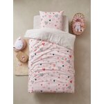 Parure housse de couette et taie d'oreiller enfant coeurs en fete rose / multicolore
