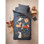 Parure housse de couette + taie d'oreiller enfant avec coton recycl brocliande vert imprim