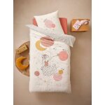 Parure housse de couette + taie d'oreiller enfant avec coton recycl princesse poesie blanc imprim